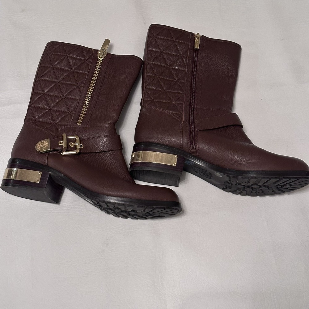 Vince Camuto Womens Wethima Mid-Calf Brown Leather Heeled Boots Size 10M US